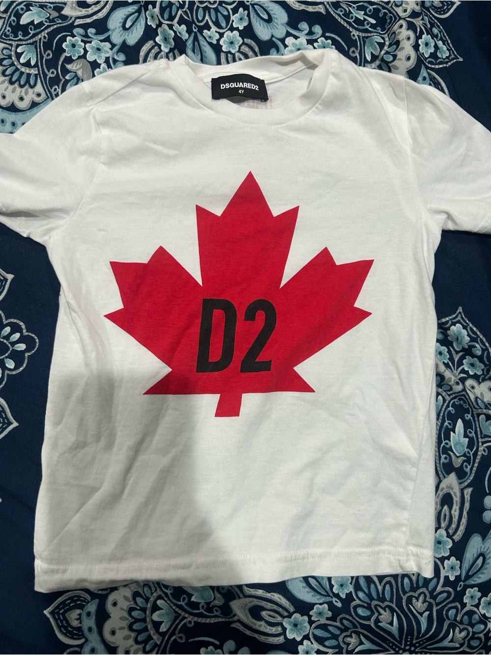 DSQUARED2 Kids White Tee with Red Maple D2 Graphic